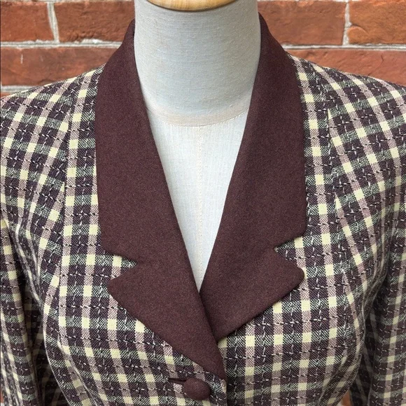 1970s Gingham Brown Yellow Blazer - Picture 2 of 8